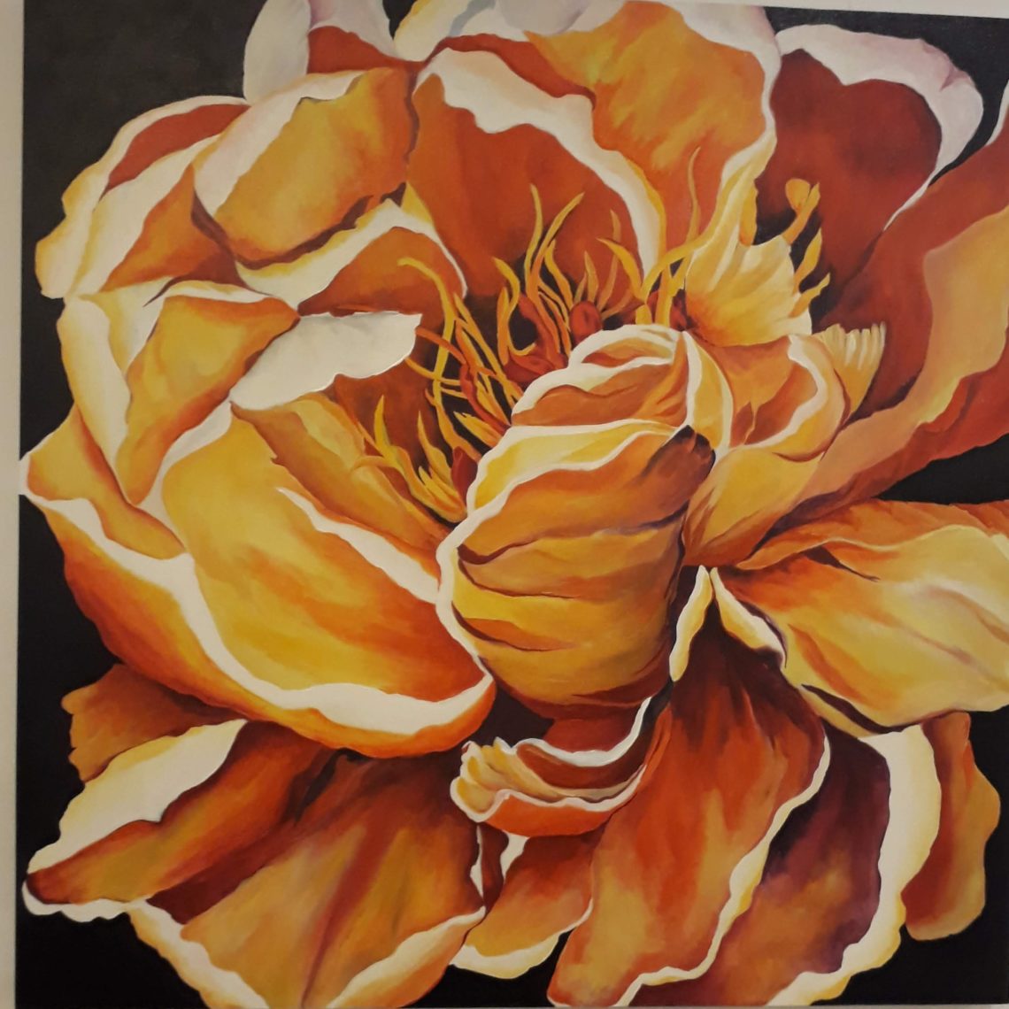tela pintada com uma flor chamada peonia laranja em estilo moderno canvas painted with an orange peony flower in a modern style