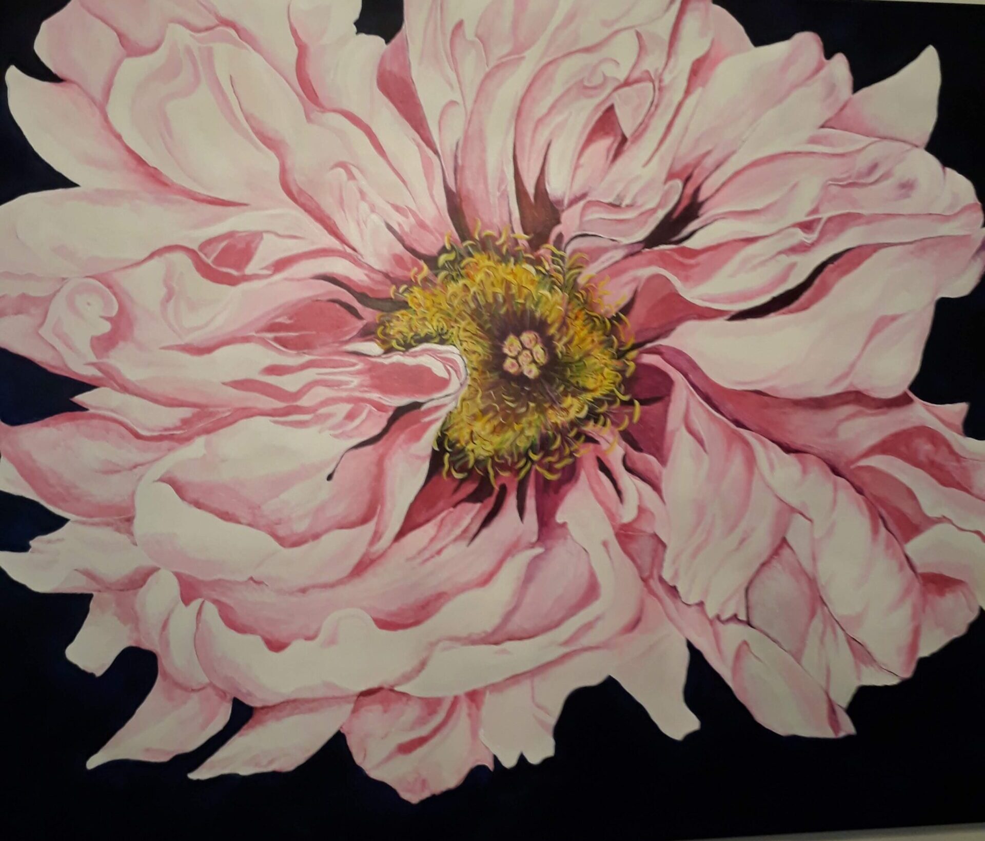 dalia flor pintada em acrilico sobre tela peony flower painting