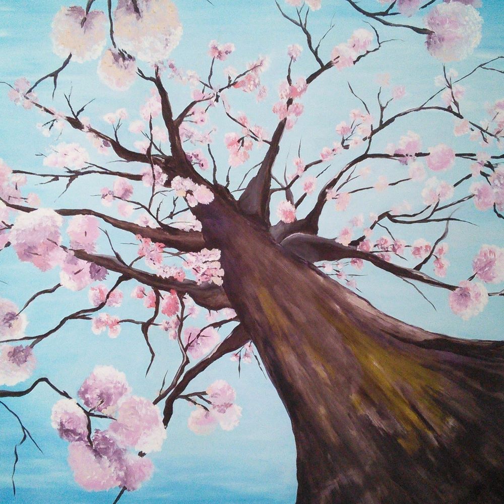 quadro pintado de um ipe rosa canvas painted of a pink ipe tree