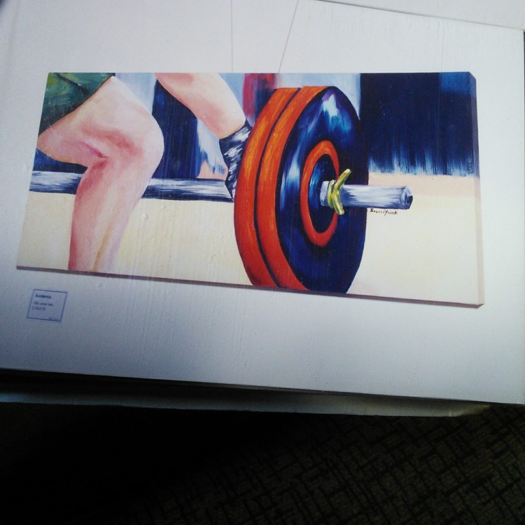 pintura moderna de um homem levantando peso na musculação modern painting of a man lifting weights in the gym