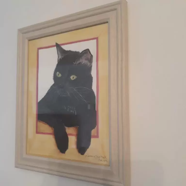 gato preto em aquarela watercolor black cat painting